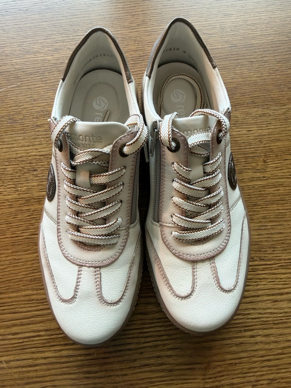 Remonte Women’s Cream and Light Pink Lace-Up Sneakers